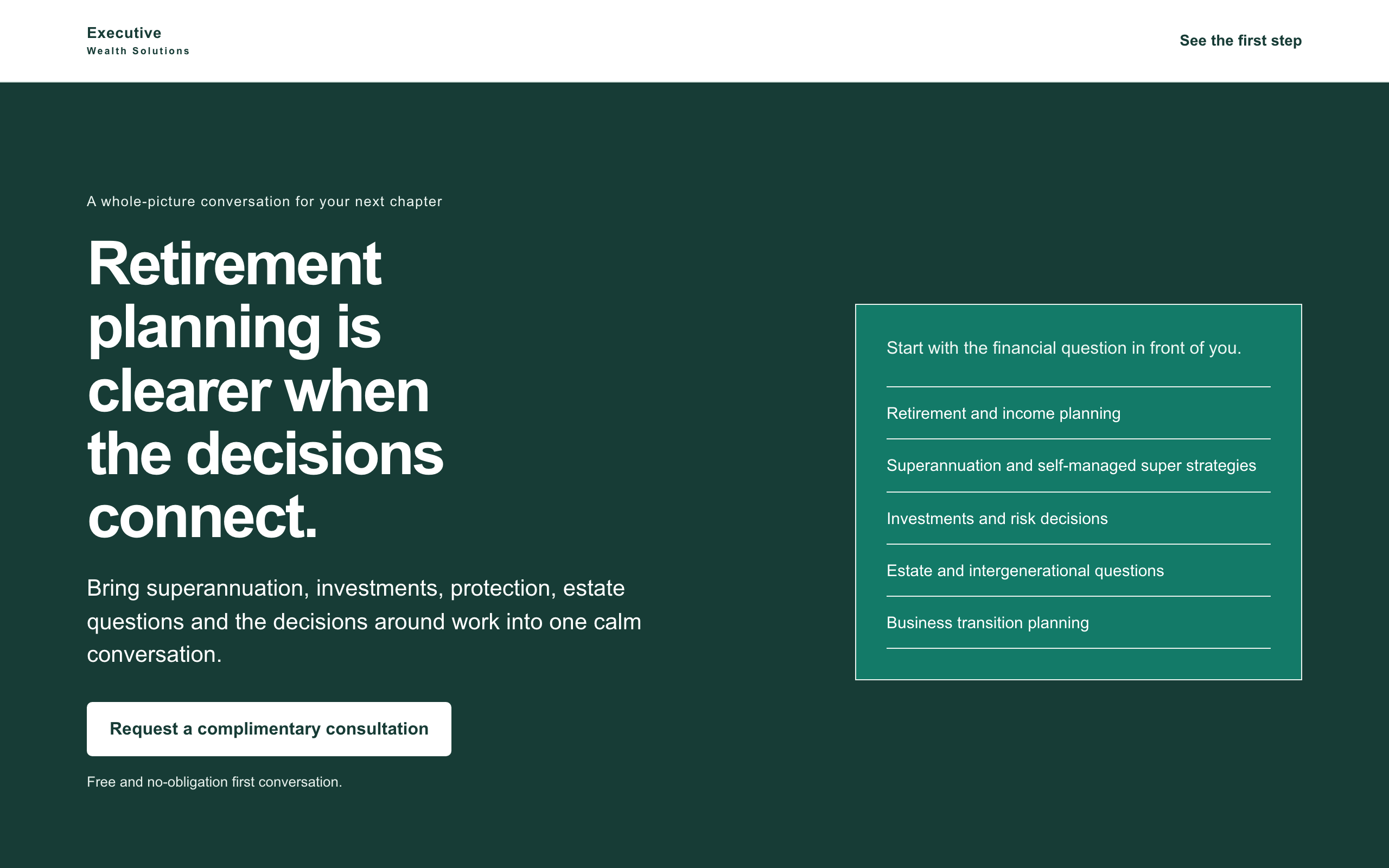 Landing page preview for Executive Wealth Solutions