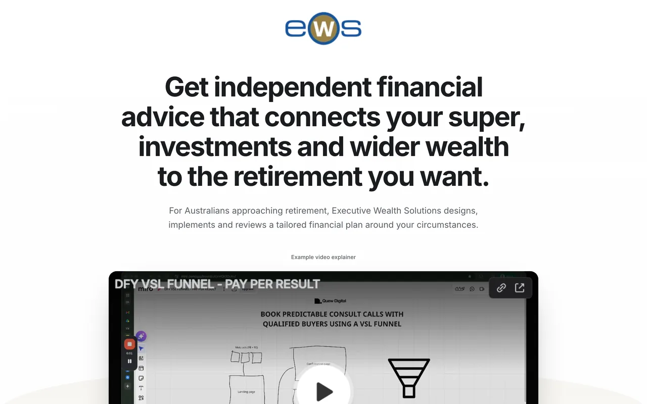 Landing page preview for Executive Wealth Solutions